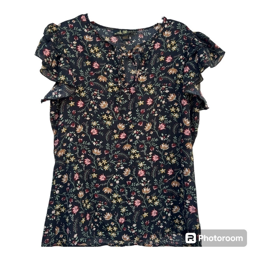 Women’s Flutter Black Sheer Floral Blouse